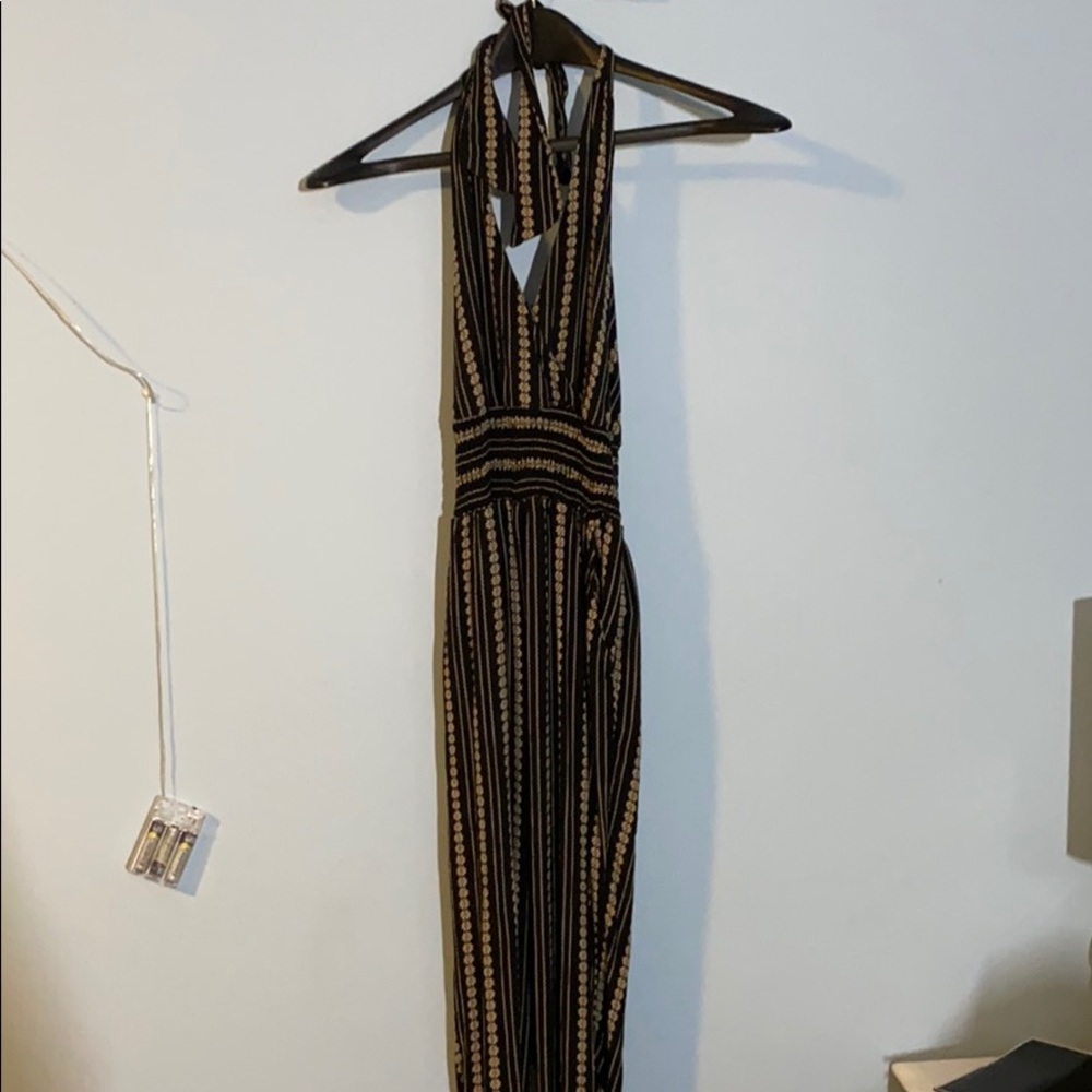 Black Jumpsuit Halter Neck w Flowers